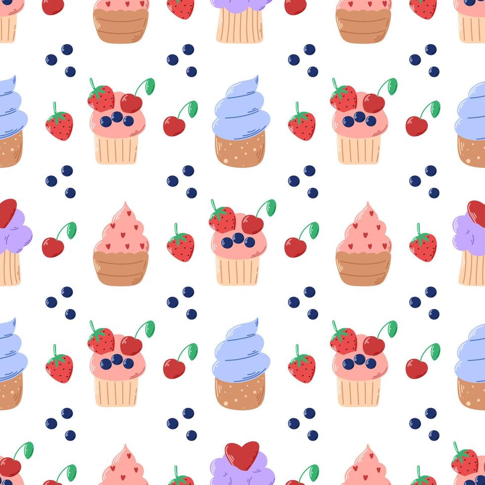 Cupcakes with berries seamless pattern vector