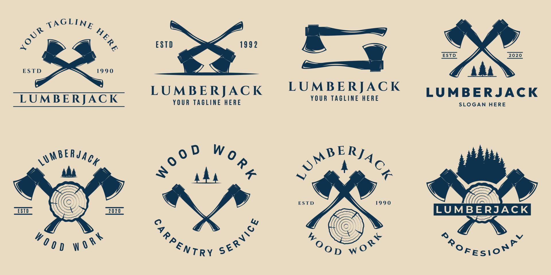 set lumberjack vintage logo, wood work  logo vector illustration design