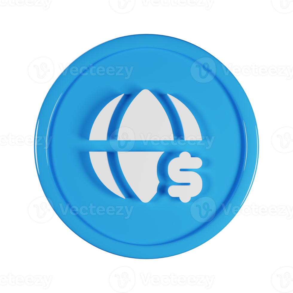 Globe Dollar Business Icon 3D Render Illustration png
