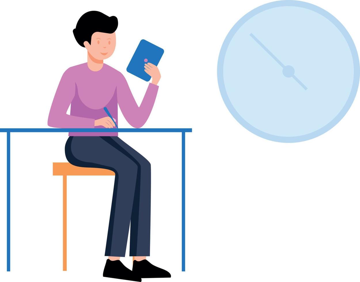 The girl is reading at her desk. vector