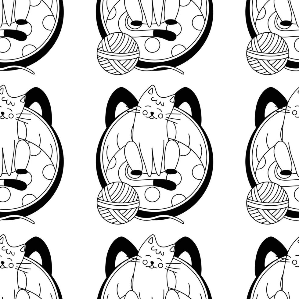 Pattern with bedding, pillow for animals, cats, dogs, toy, ball of yarn, pet care. vector