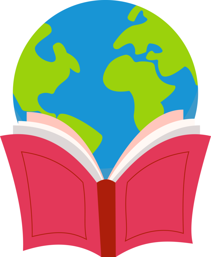 illustration of book and globe. world book day. book illustration for children. book cover png