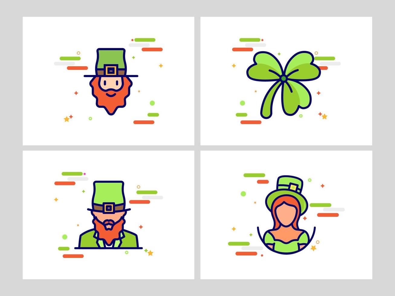 Cartoon Man and Woman wearing Leprechaun Hat with Shamrock Leaf on Abstract Background in Four Option. vector