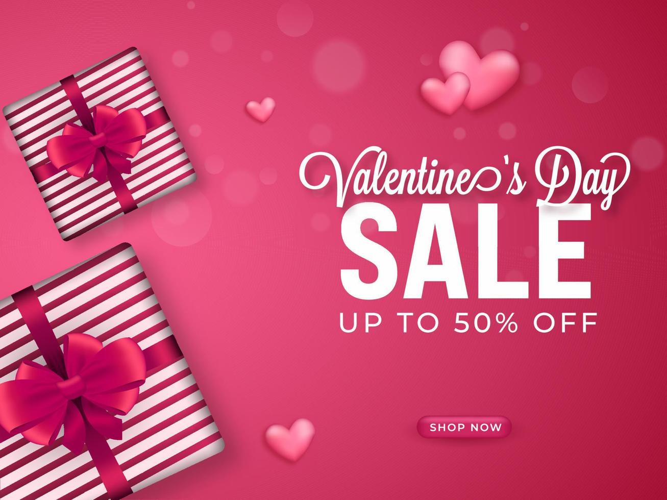 Valentines Day Sale Poster Design With Top View Of Realistic Gift Boxes. vector