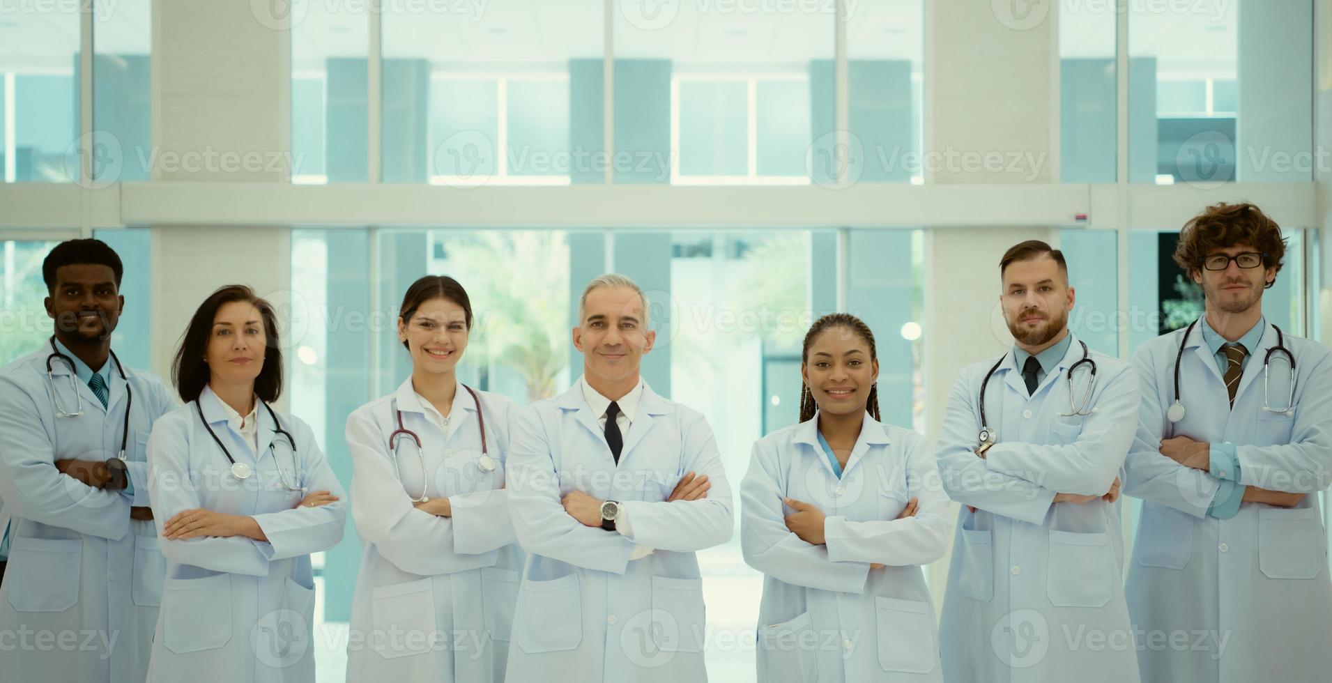 Portrait of Doctors and medical students with various gestures to prepare for patient care photo