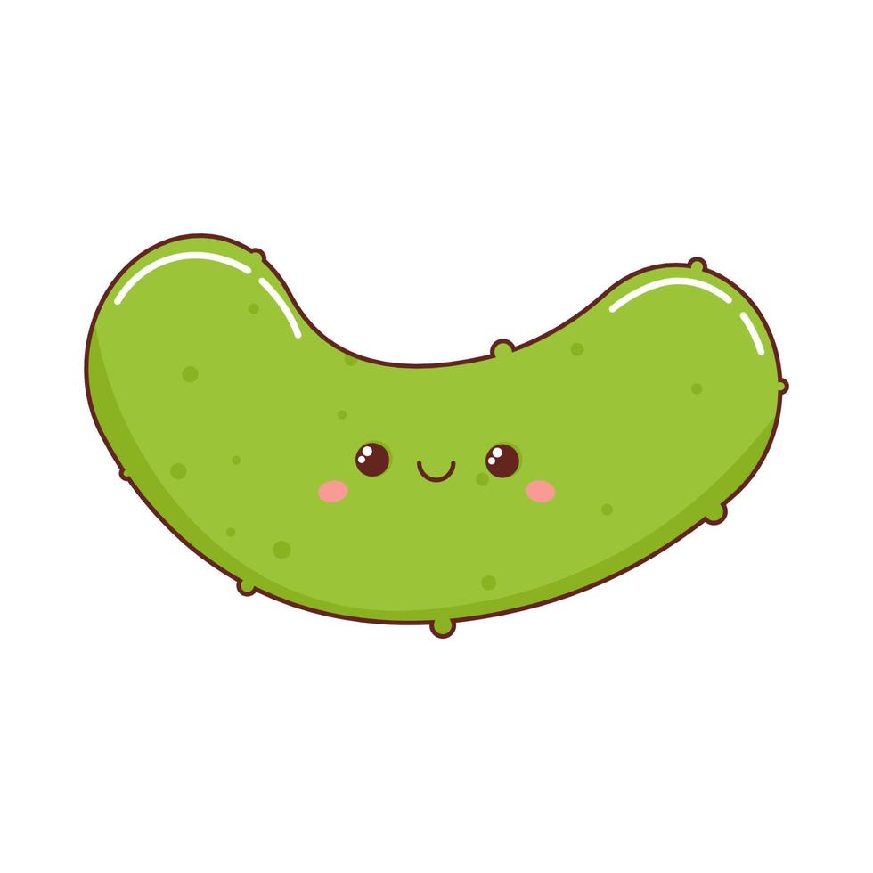 Green kawaii cucumber with smile and eyes vector