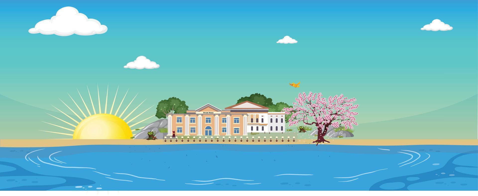 Dream house illustration , sea view concept fantasy art vector