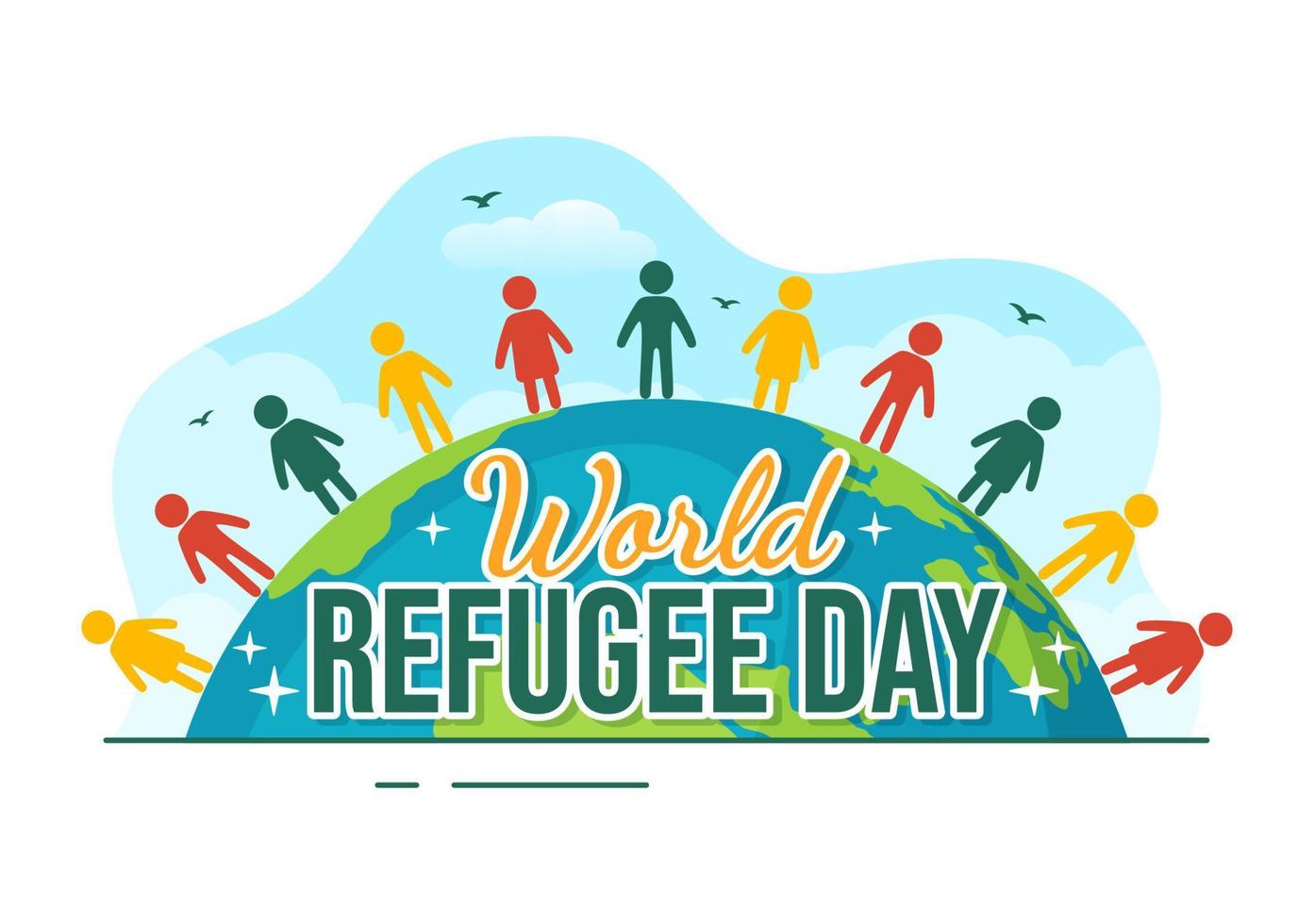 World Refugee Day on 20 June Vector Illustration with Immigration Family and Their Kids Walking Seek Home in Hand Drawn Wire Fence Templates