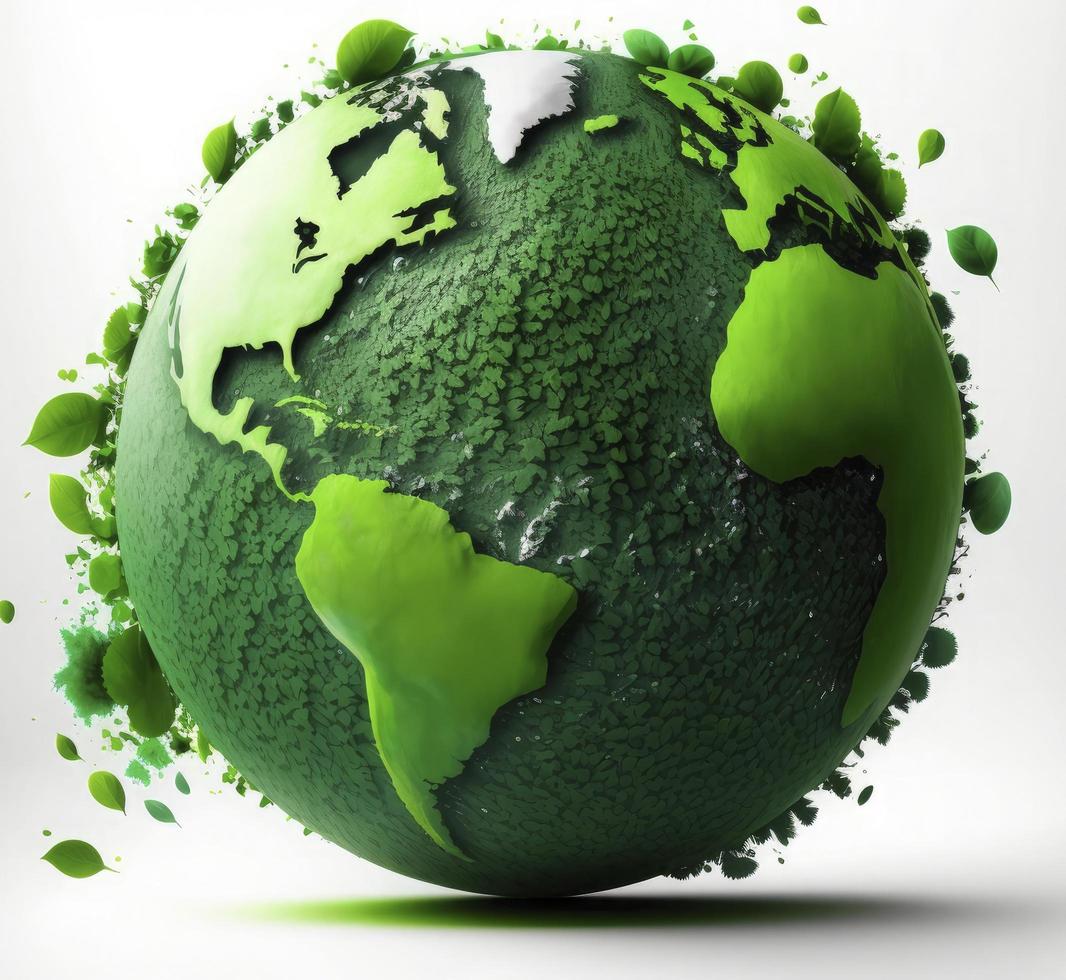 World Earth day concept. Illustration of the green planet earth on a white background. earth day poster, banner, card,  APRIL 22, Saving the planet, environment,  Planet Earth,  Generate Ai photo