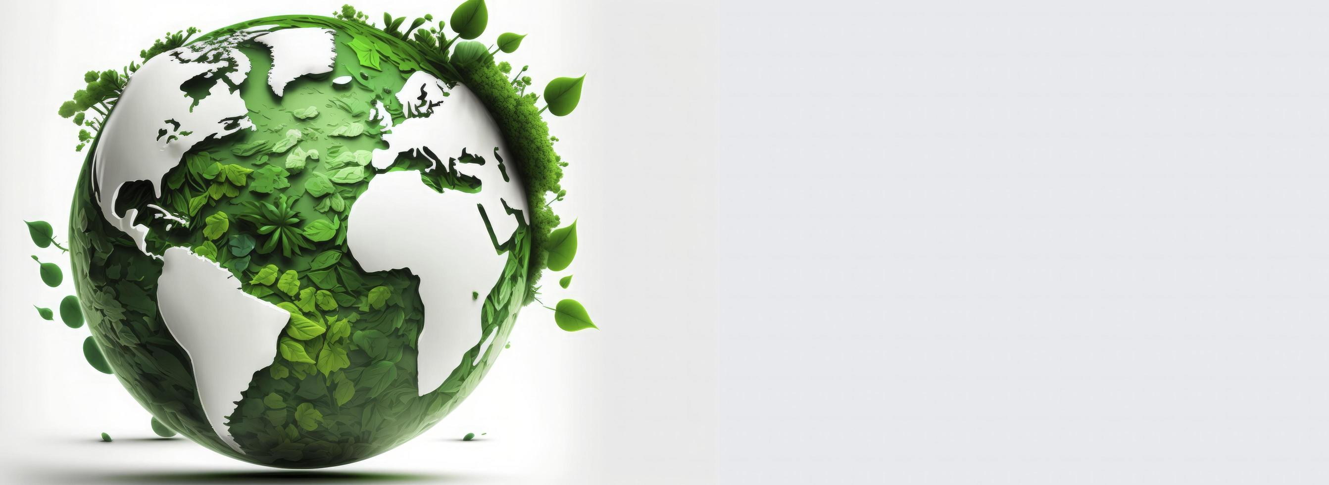 World Earth day concept. Illustration of the green planet earth on a white background. earth day poster, banner, card,  APRIL 22, Saving the planet, environment,  Planet Earth,  Generate Ai photo