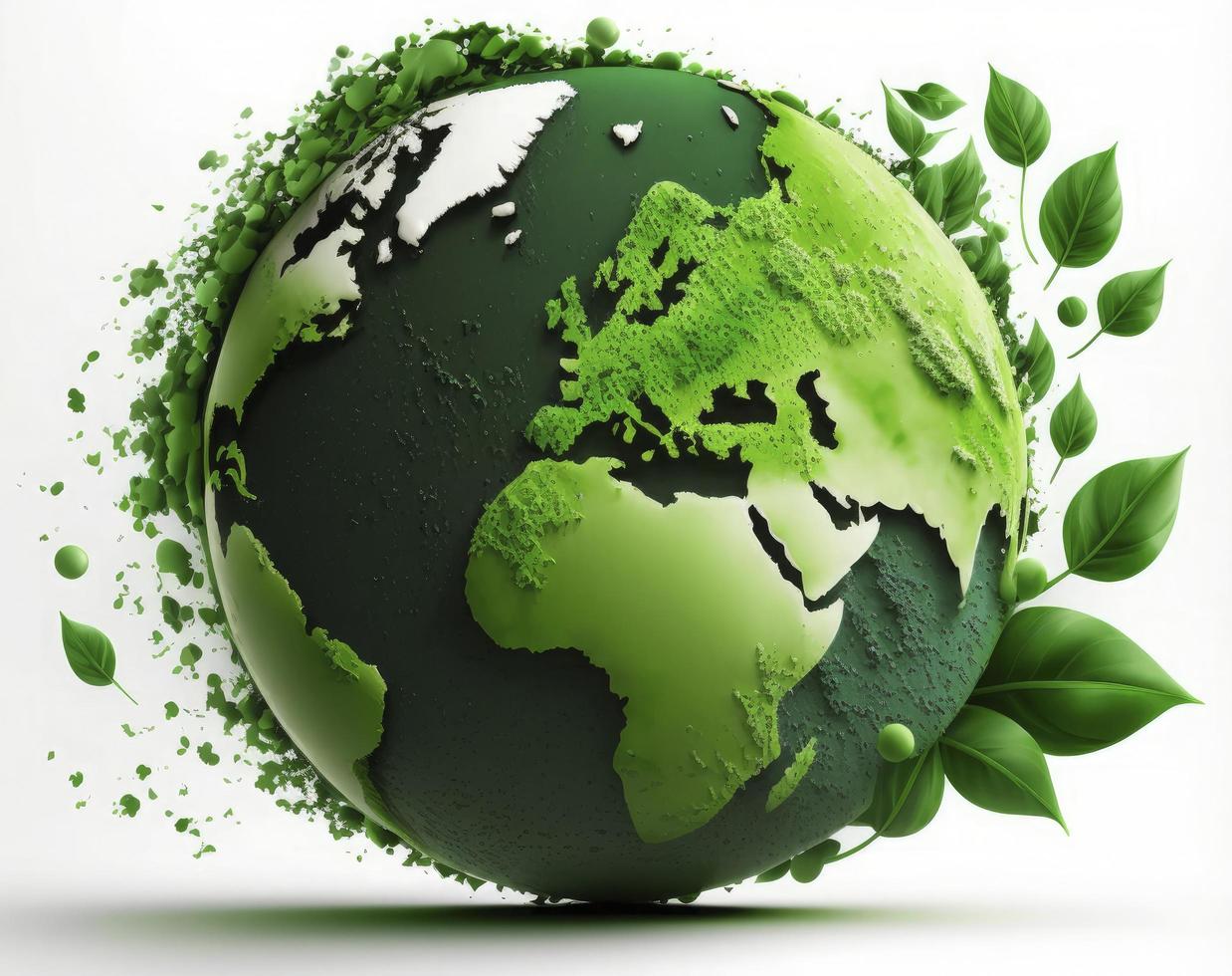 World Earth day concept. Illustration of the green planet earth on a white background. earth day poster, banner, card,  APRIL 22, Saving the planet, environment,  Planet Earth,  Generate Ai photo