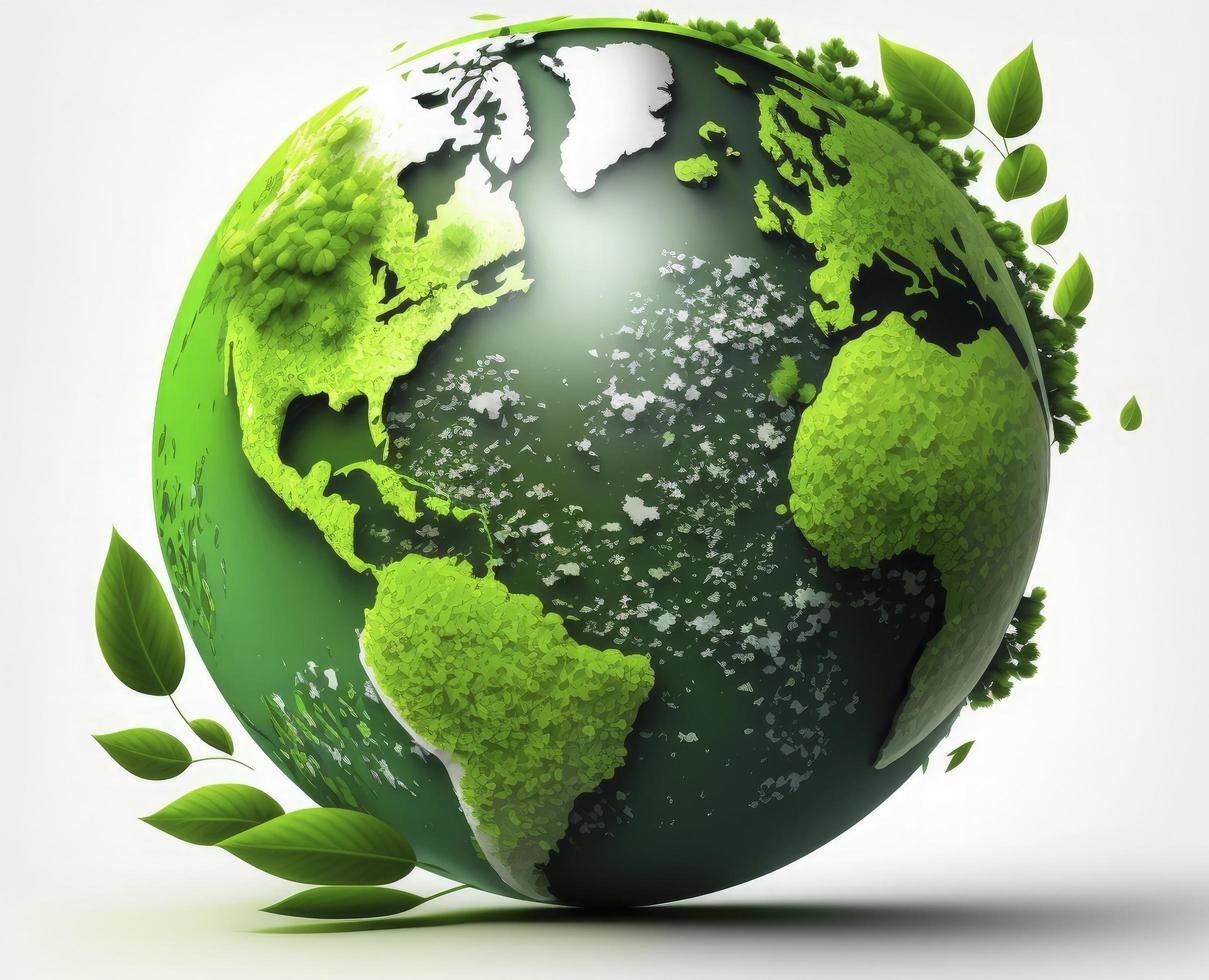 World Earth day concept. Illustration of the green planet earth on a white background. earth day poster, banner, card,  APRIL 22, Saving the planet, environment,  Planet Earth,  Generate Ai photo