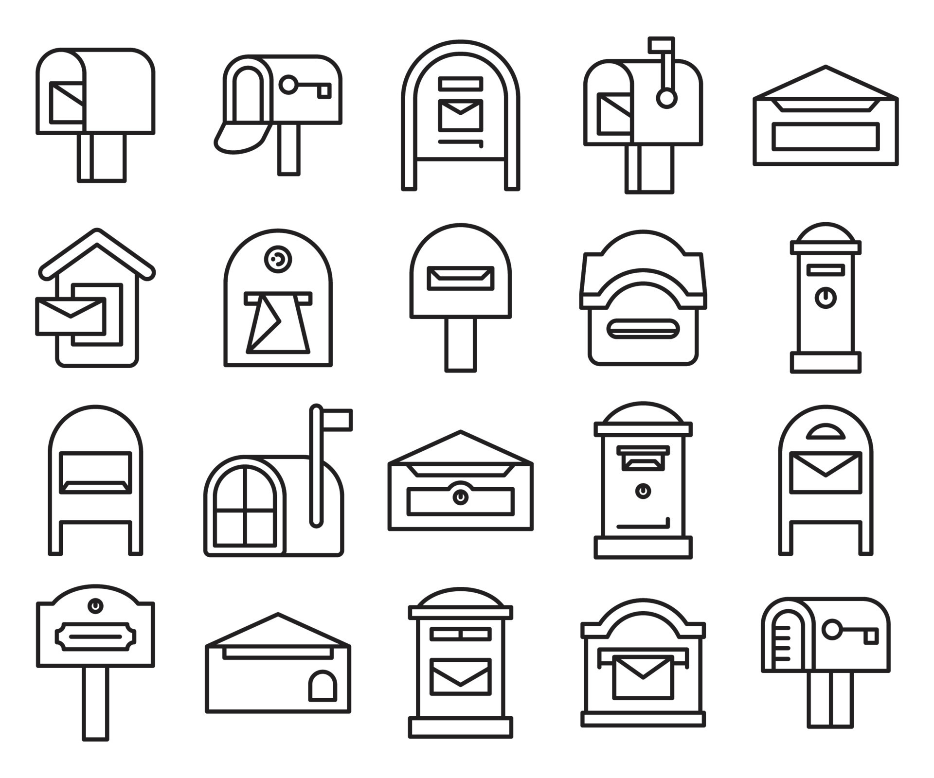 mailbox and letter icons set 22958621 Vector Art at Vecteezy