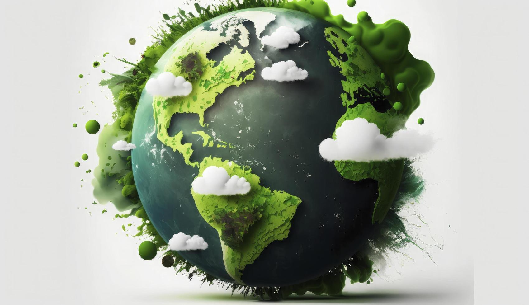 World Earth day concept. Illustration of the green planet earth on a white background. earth day poster, banner, card,  APRIL 22, Saving the planet, environment,  Planet Earth,  Generate Ai photo