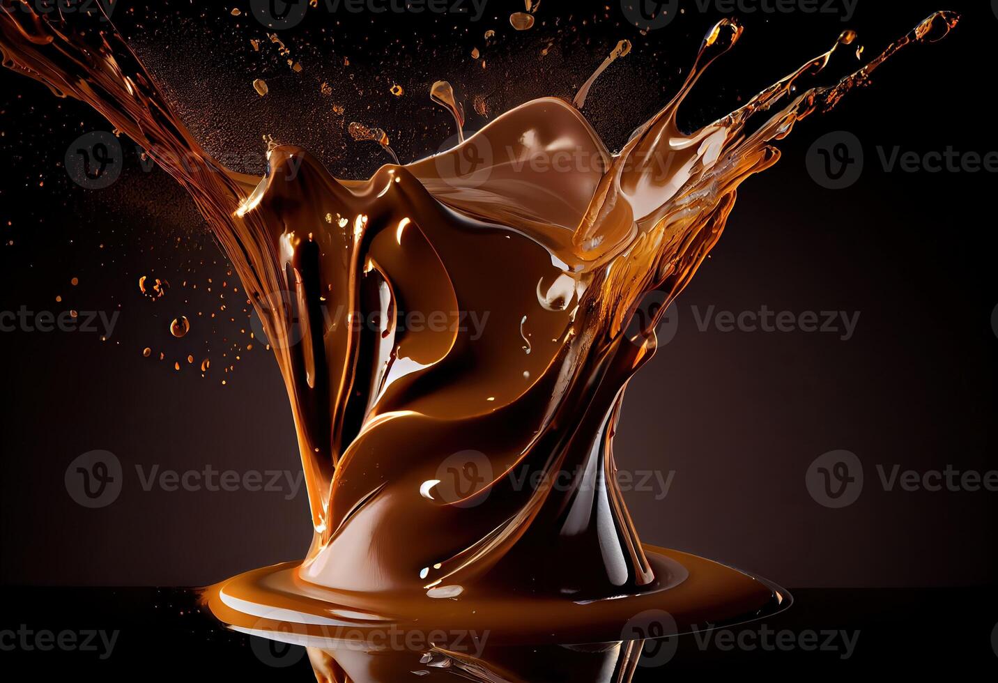 illustration of hot melted dark chocolate splashing, black background photo