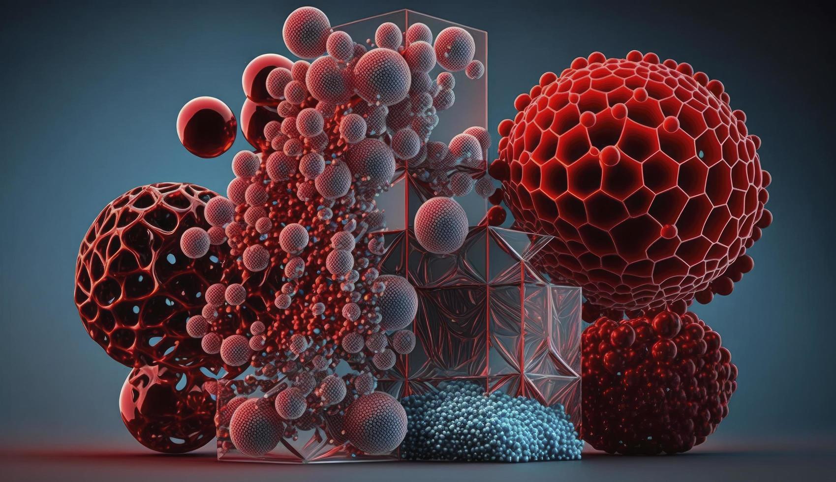 3d representación de humano célula o embrionario vástago celúla, rojo cáncer células, rojo virus, virus o bacterias células, humano cáncer celúla, 3d ilustración de t células o cáncer células, generar ai foto