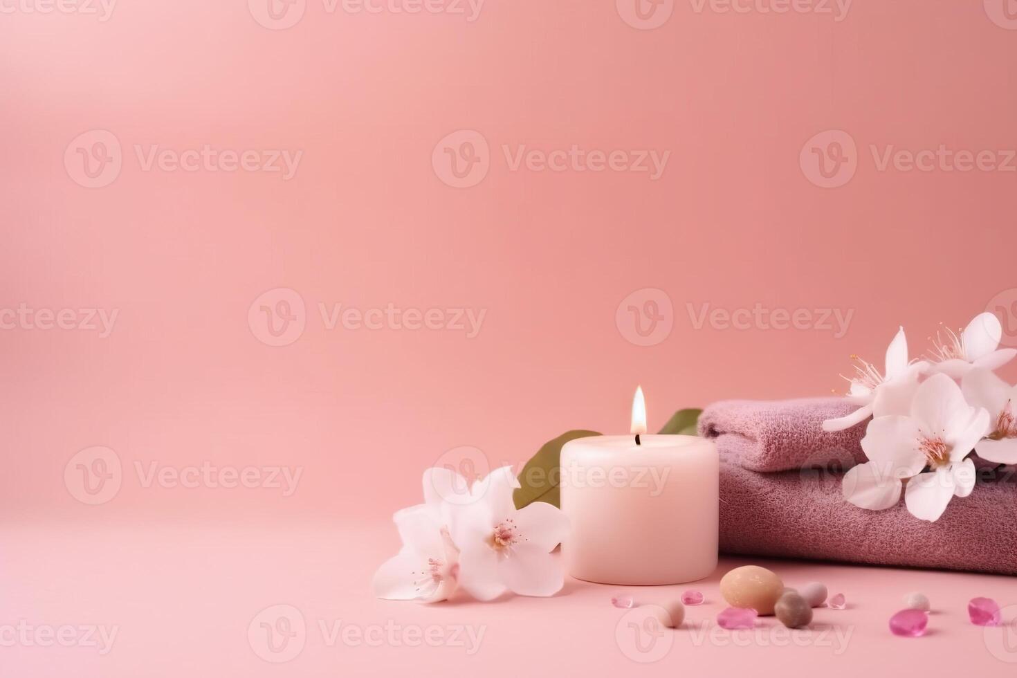 Beautiful spa background with copy space. Wellness backdrop. Empty space for text, advertising. Beauty procedure, service. Relax and wellbeing. . photo