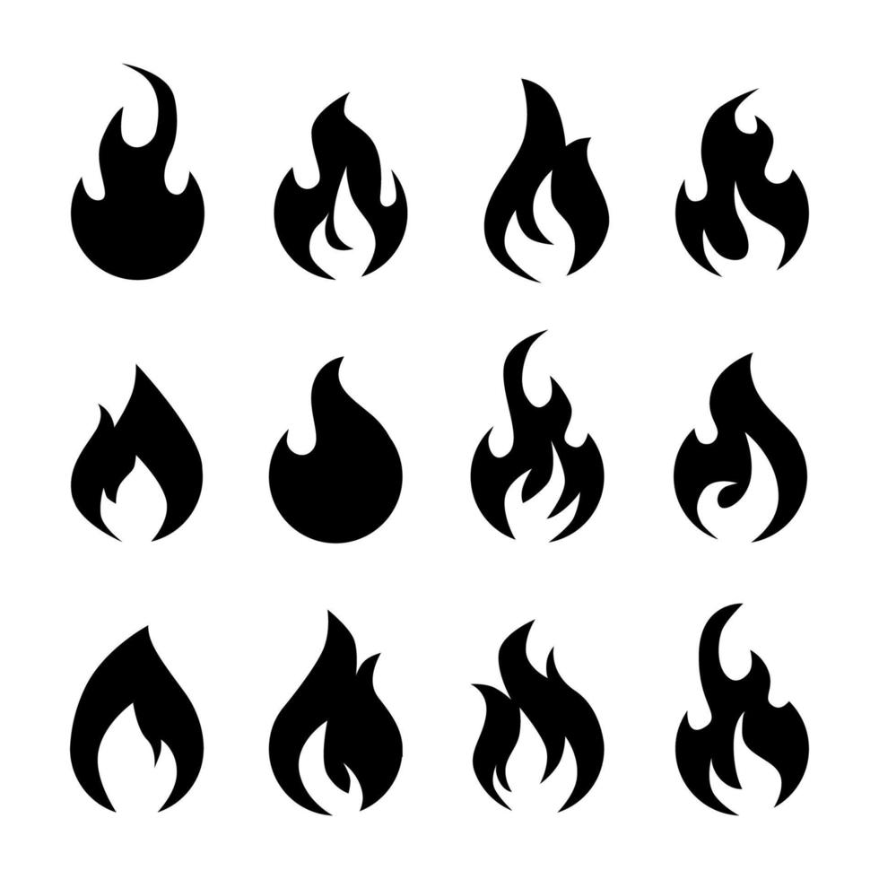 set of fire flame icon vector illustration silhouette design