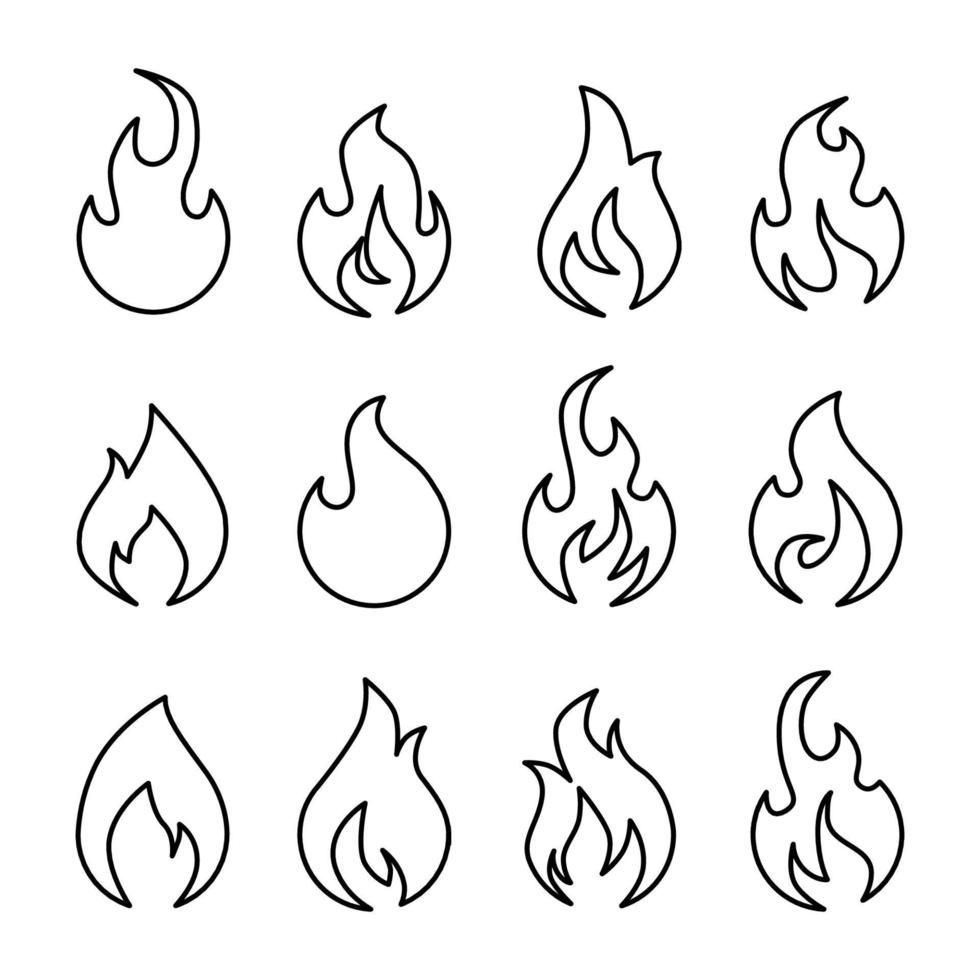 set of fire flame icon vector illustration outline design