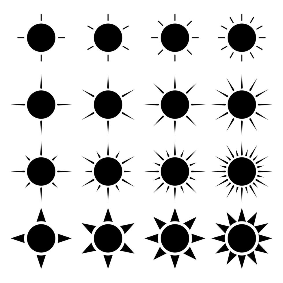 set of sun icon silhouette vector illustration