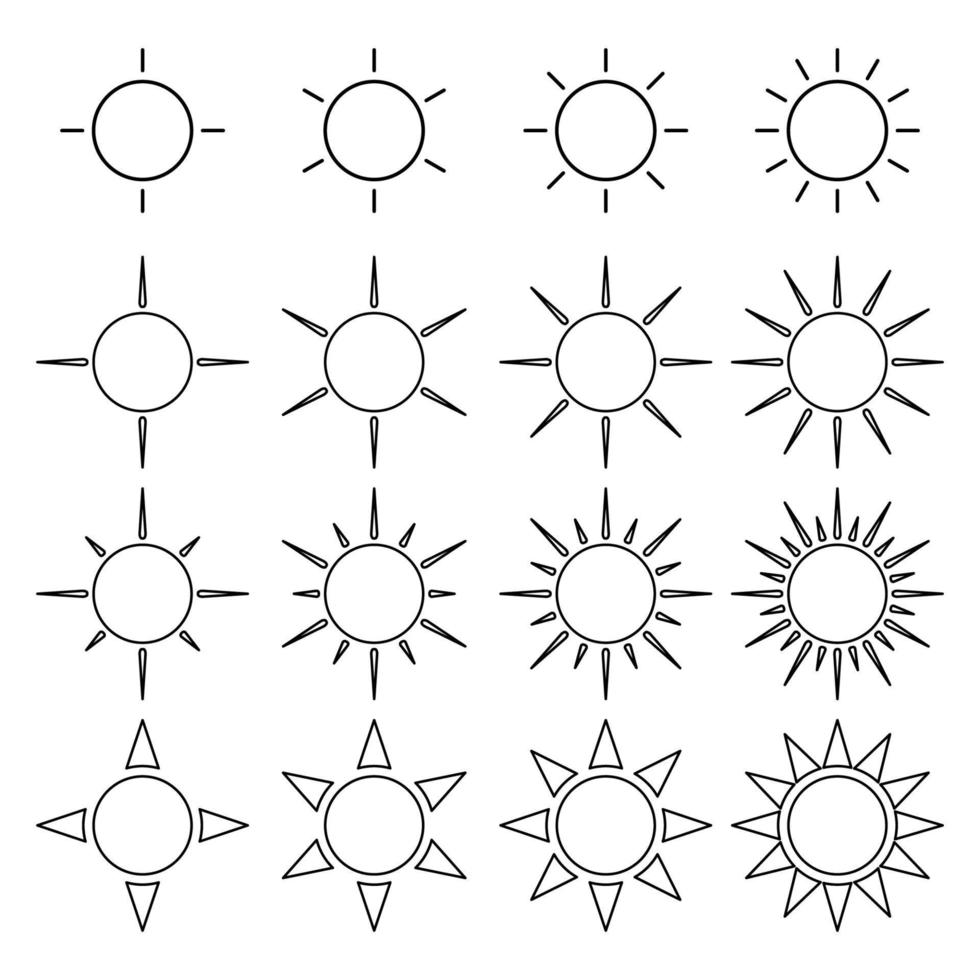 set of sun icon outline vector illustration