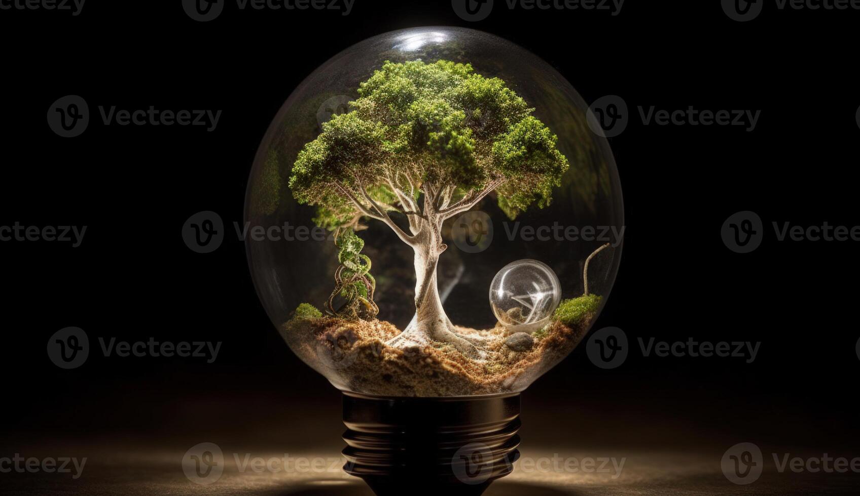 brillante incandescente ligero bulbo con verde planta adentro, simbolizando eco simpático innovación y energía conservación. generativo ai foto