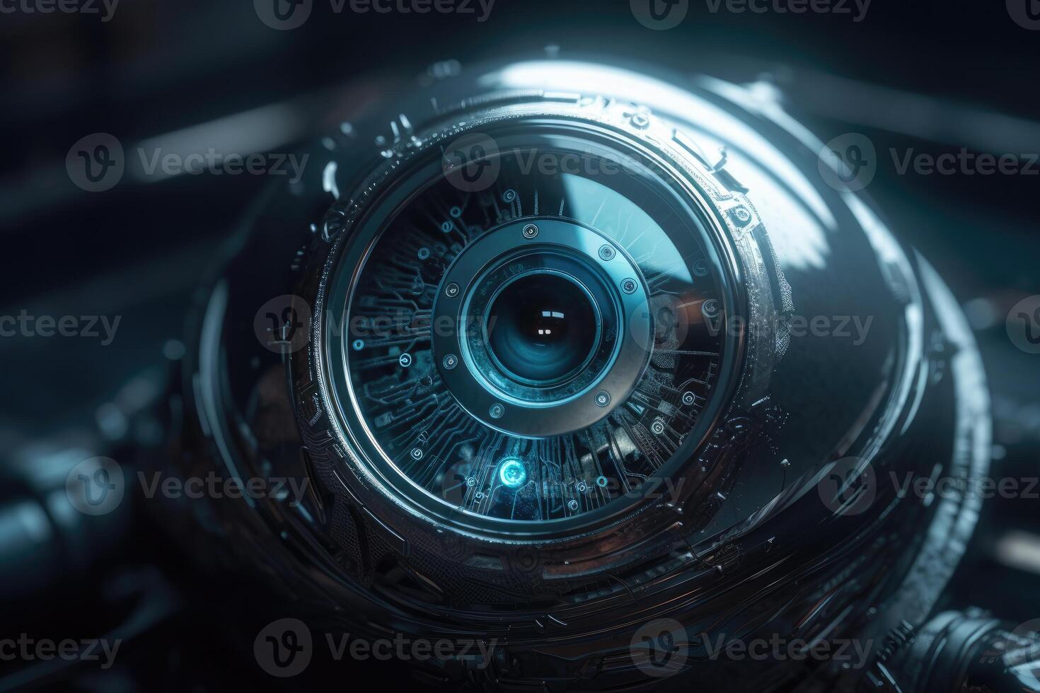 Human eye melds with circuitry, epitomizing technology's reach. photo
