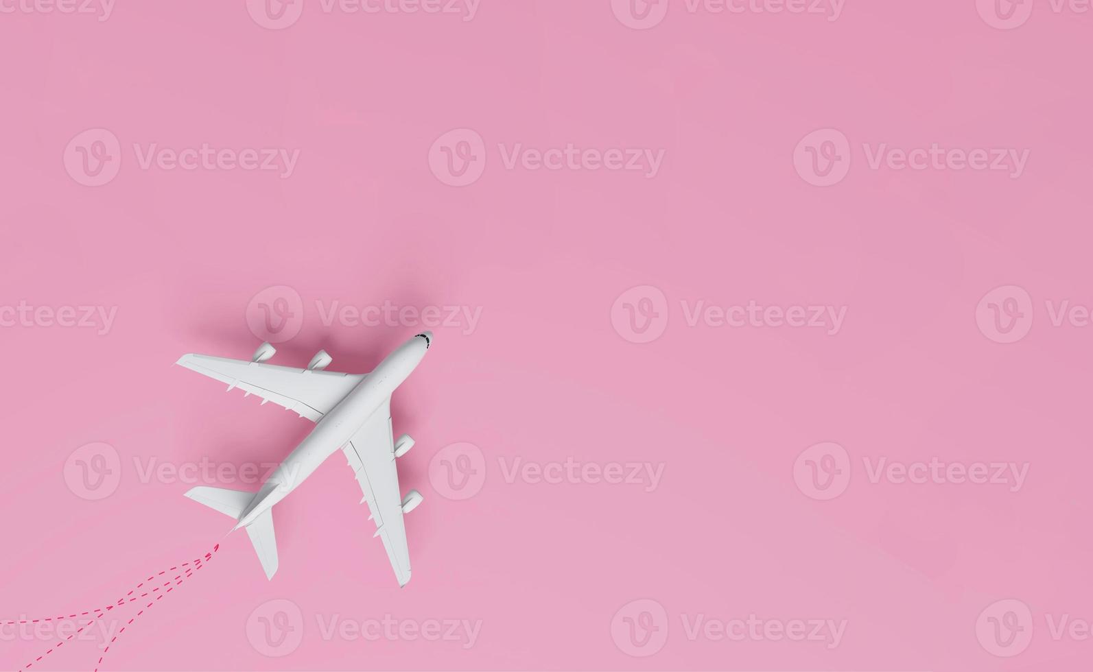 Airplanes on a pink background with Different holiday or business trip destinations. photo