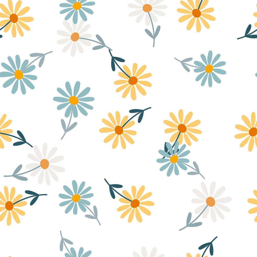 Aster flower seamless pattern. Little chamomile floral ornament wallpaper. vector