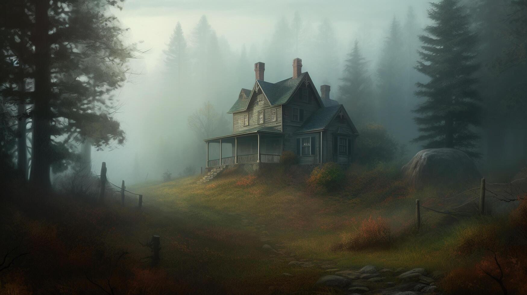 misty morning in the forest photo