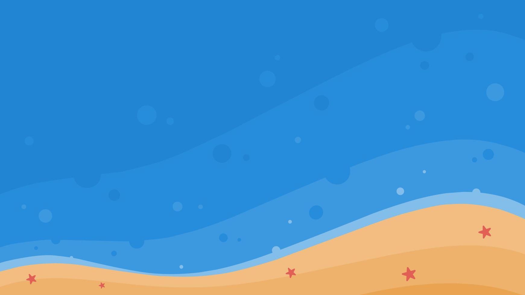 top view beach flat illustration background with blue wavy sea and some starfish vector