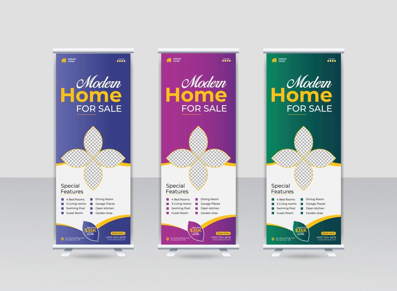 home for sale roll up banner template design vector