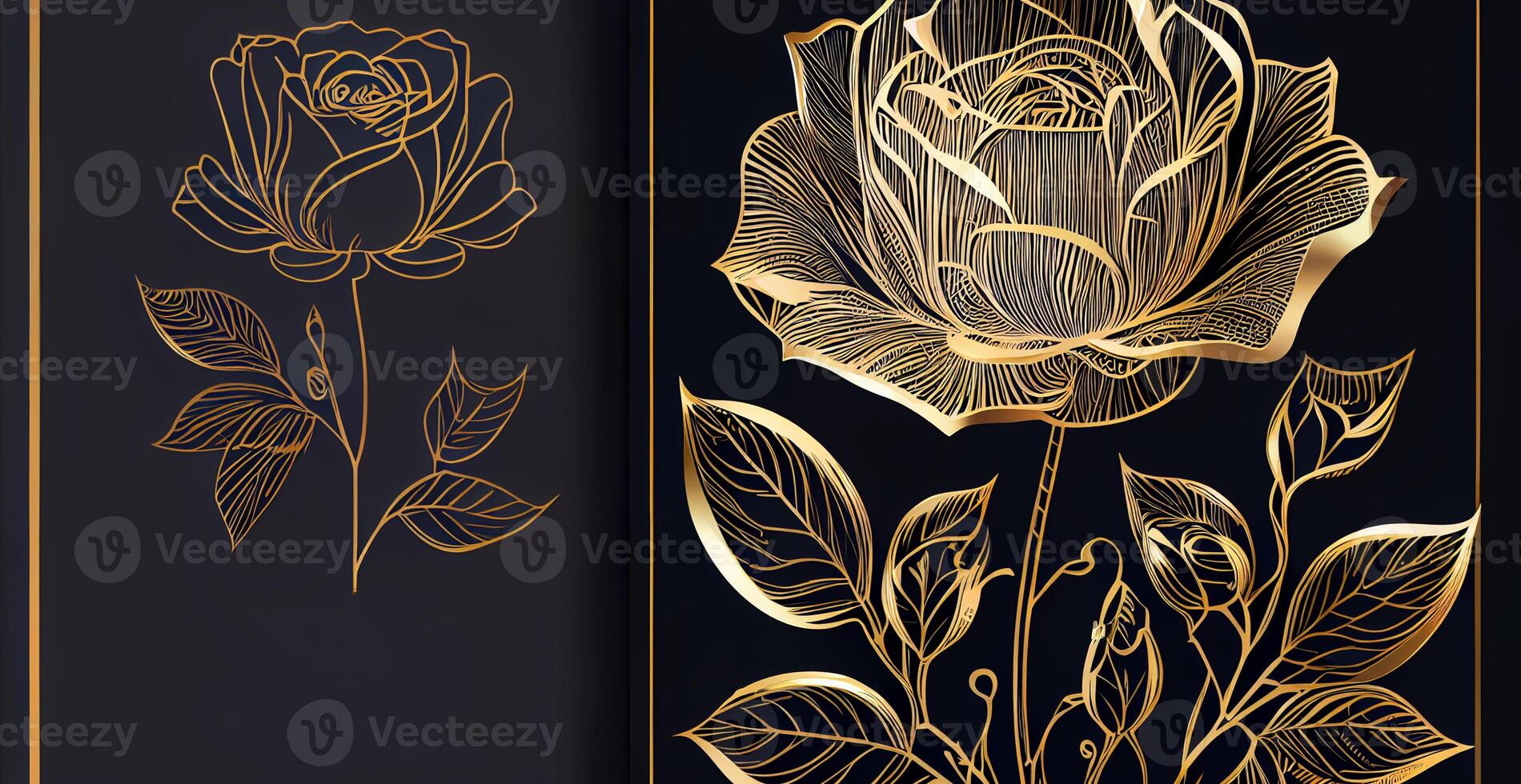 Luxury VIP luxury background with golden lines of artistic flowers and botanical leaves - image photo