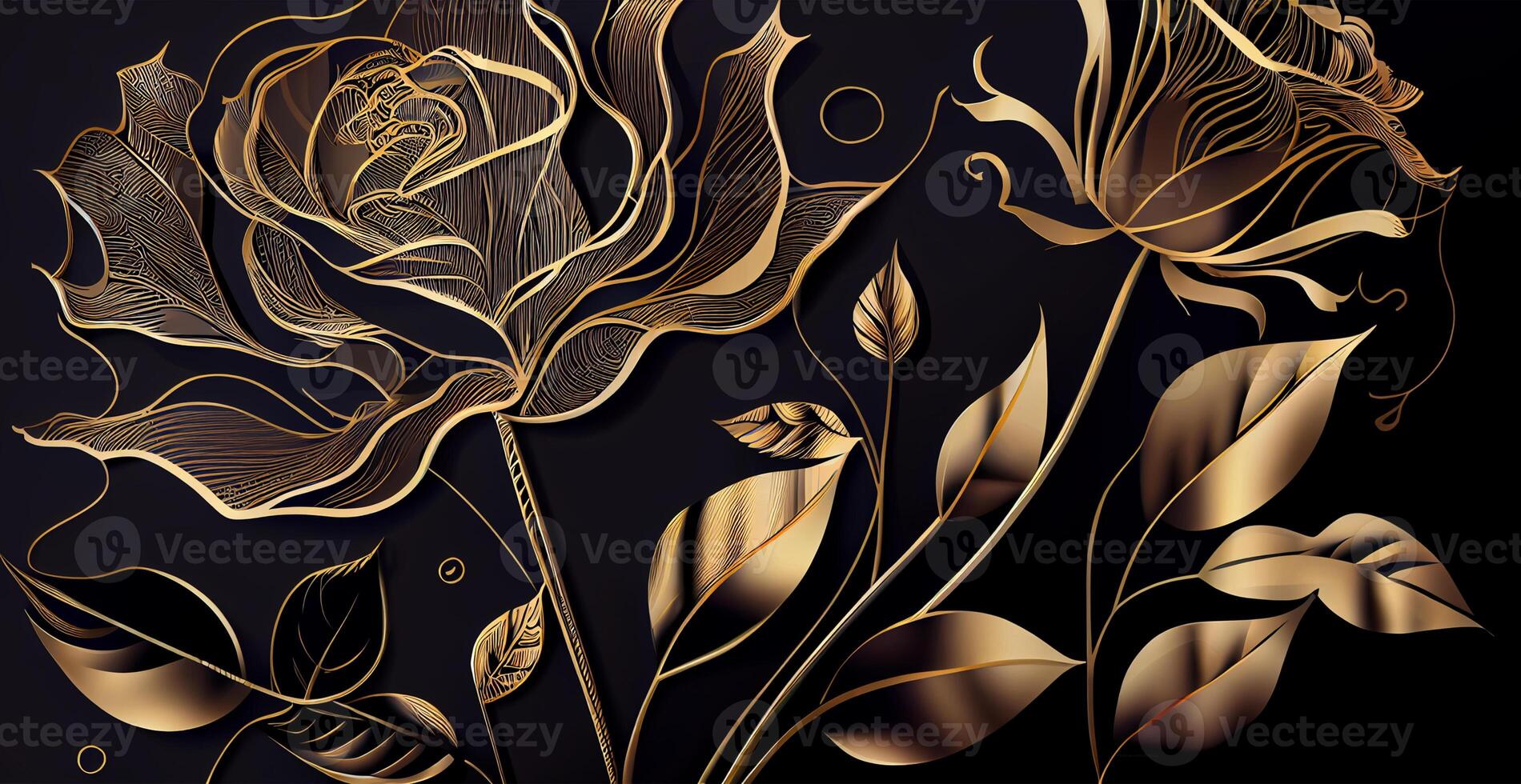 Luxury VIP luxury background with golden lines of artistic flowers and botanical leaves - image photo