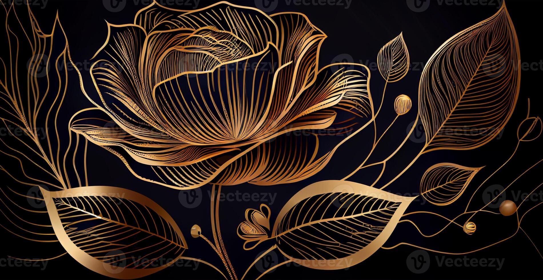 Luxury VIP luxury background with golden lines of artistic flowers and botanical leaves - image photo