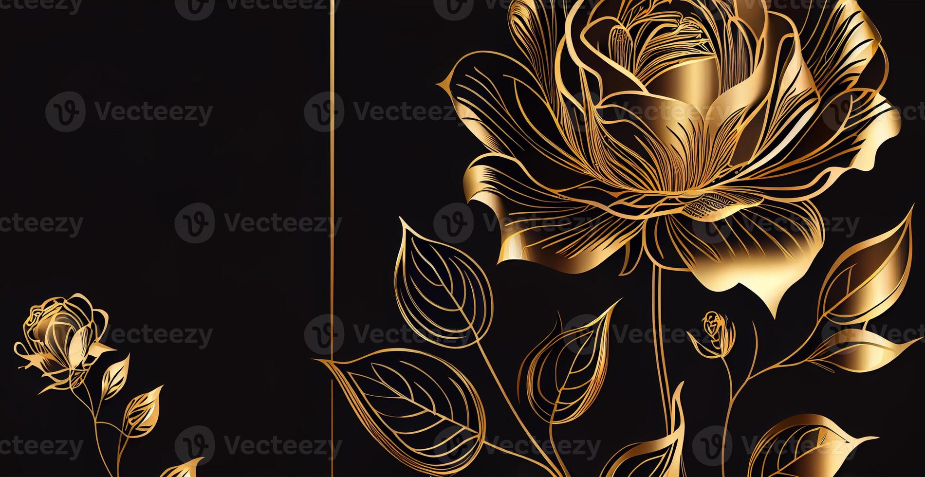 Luxury VIP luxury background with golden lines of artistic flowers and botanical leaves - image photo
