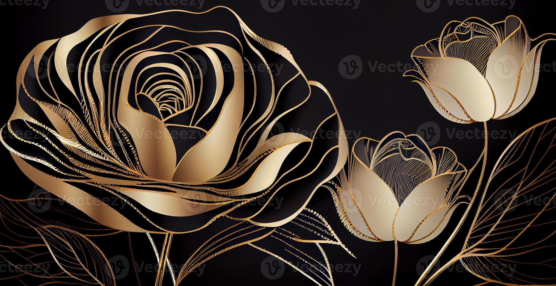 Luxury VIP luxury background with golden lines of artistic flowers and botanical leaves - image photo