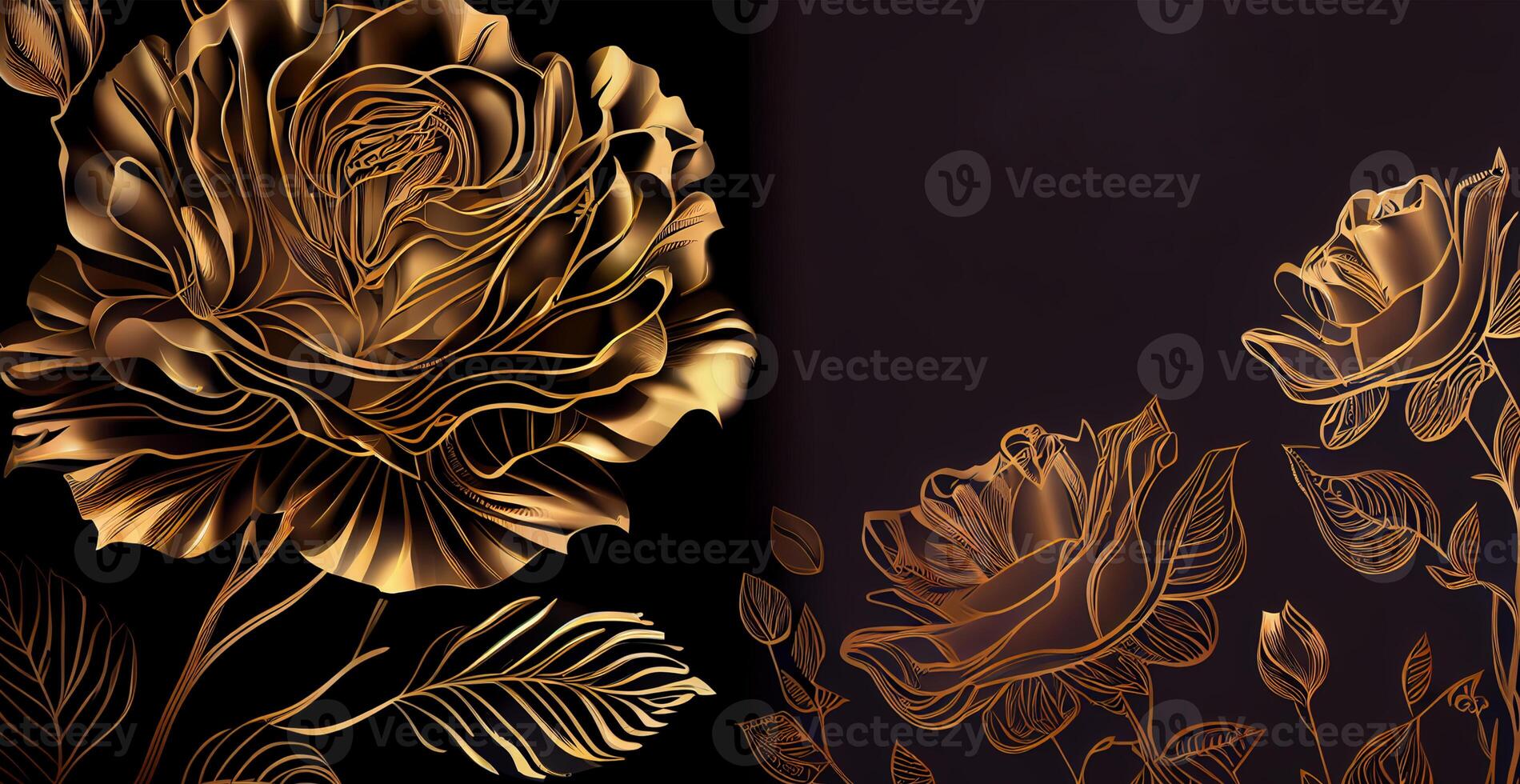 Luxury VIP luxury background with golden lines of artistic flowers and botanical leaves - image photo