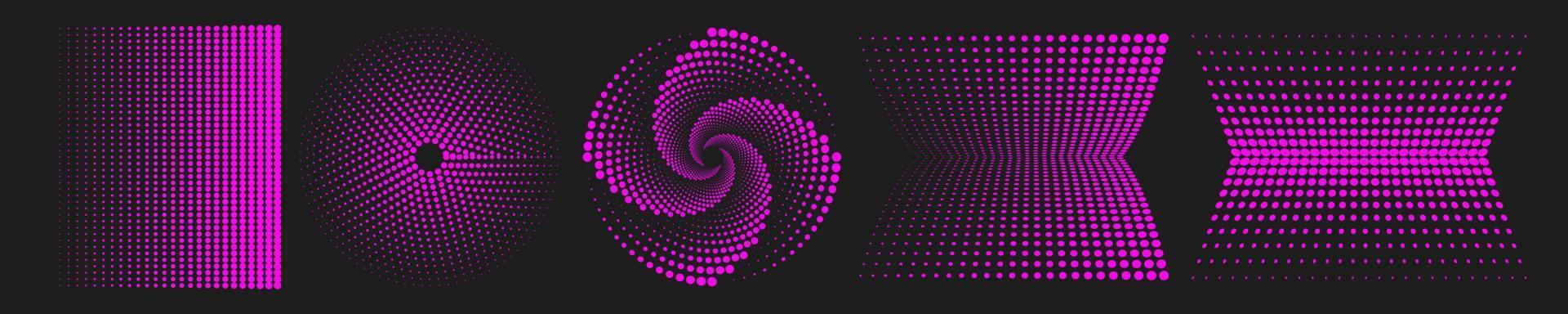 Geometric grids of bright pink color on a dark background. 3D abstract backgrounds, patterns, elements in trendy psychedelic style.Y2k. vector