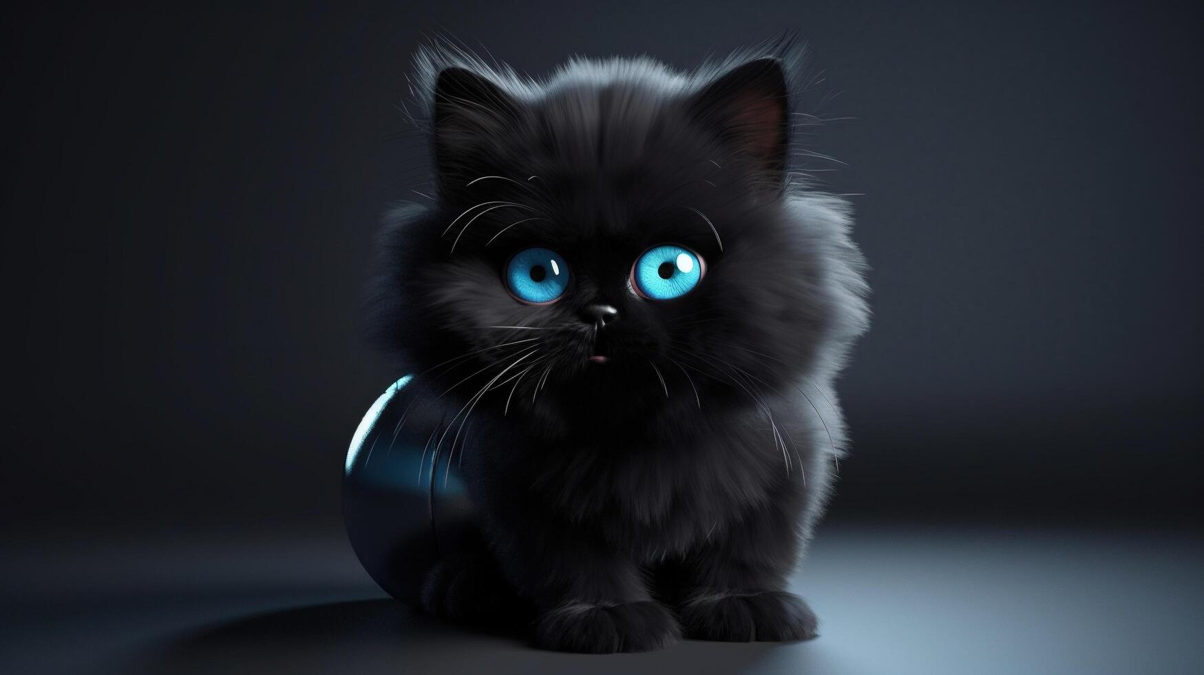 linda negro gato con azul ojos ai generado foto