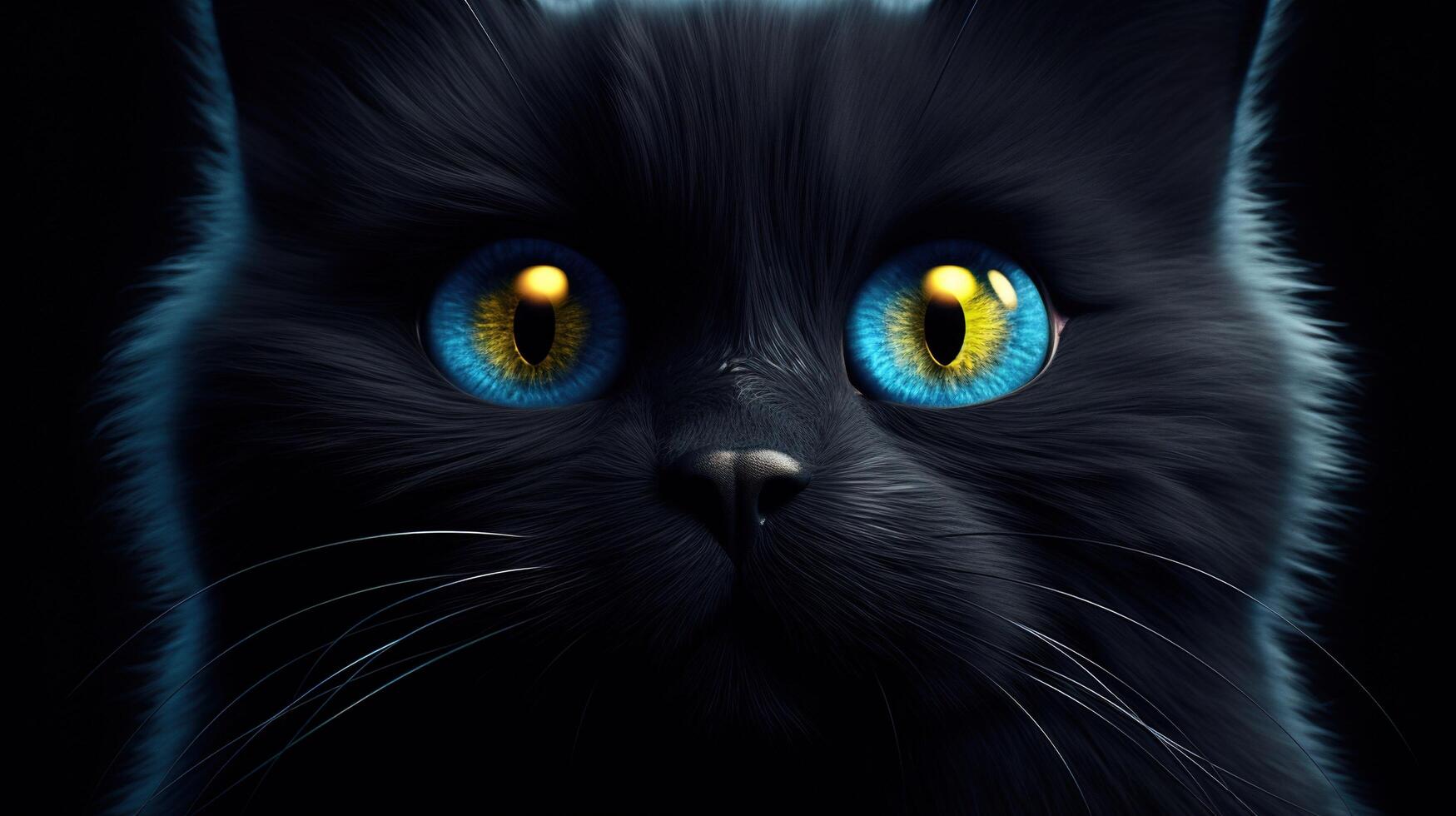 linda negro gato con azul ojos ai generado foto