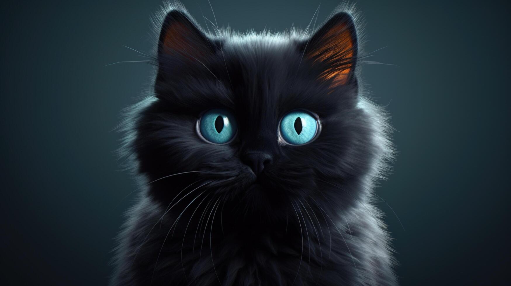 cute black cat with blue eyes photo