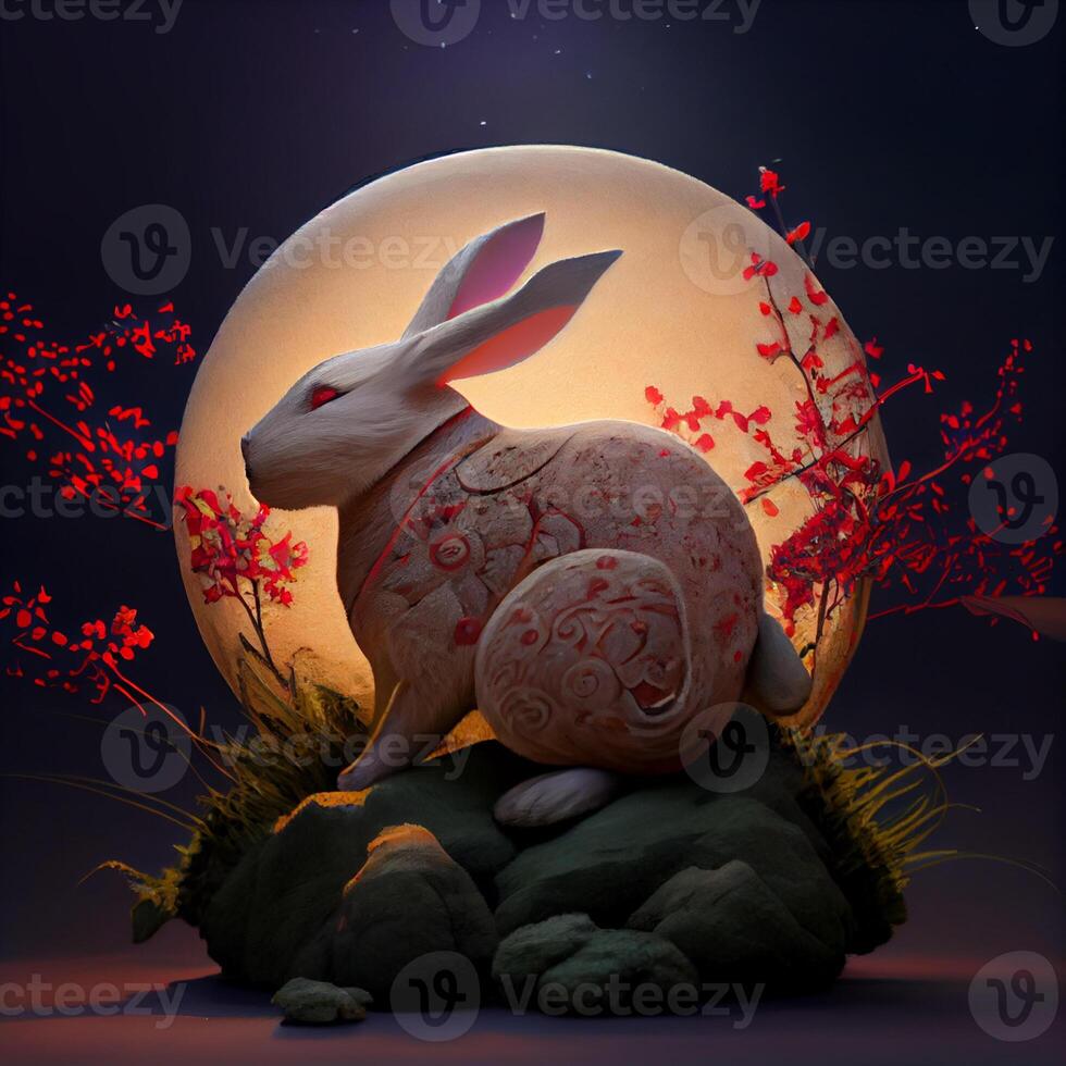 Full Moon Chinese Spring Festival rabbit. photo