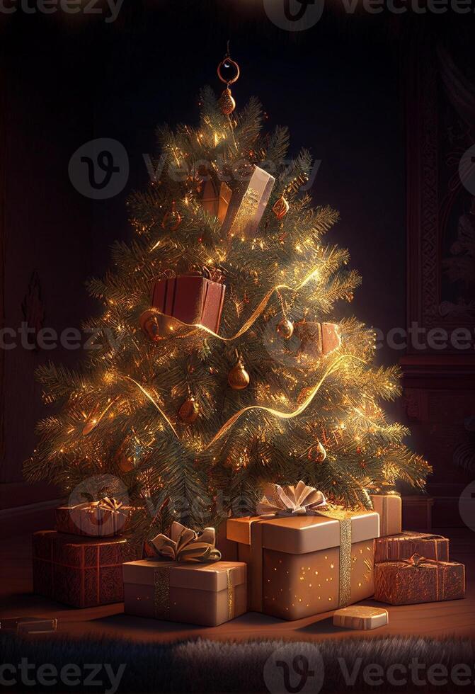 christmas tree with presents around it. . 22959894 Stock Photo at Vecteezy