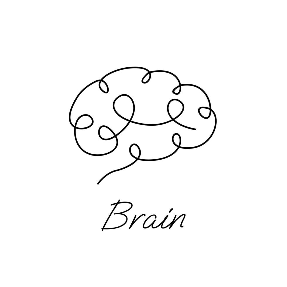 Brain icon continue single line illustration vector