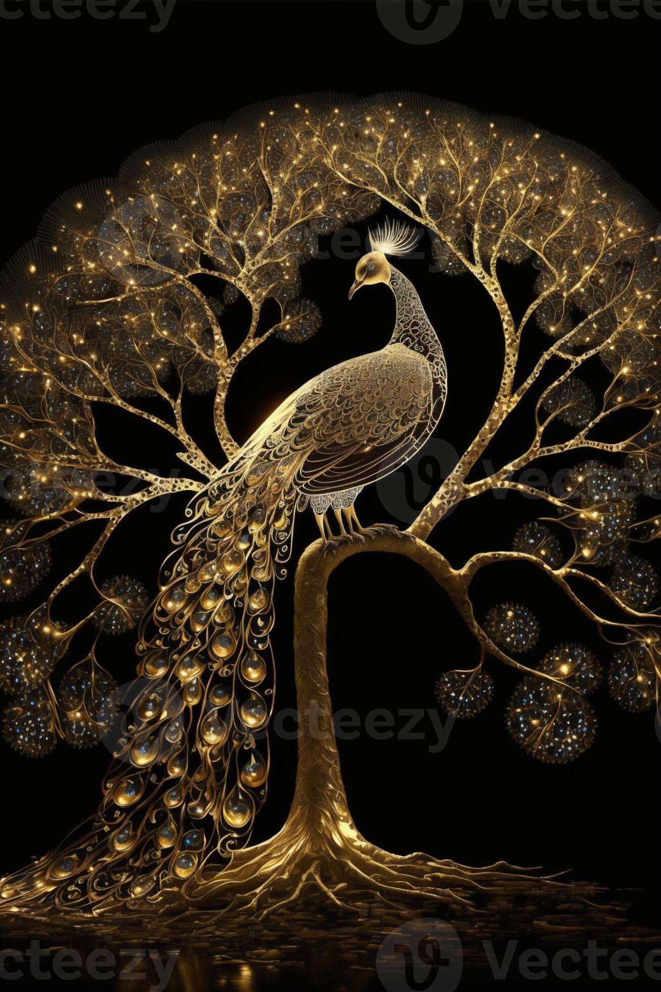 A golden peacock in the winter. Generative Ai. 22960017 Stock Photo at