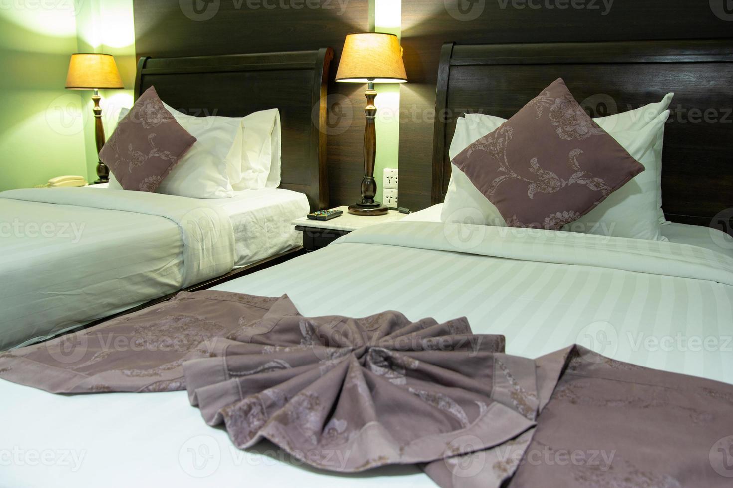 Double Bed with Table Lamp in The Bedroom Interior photo