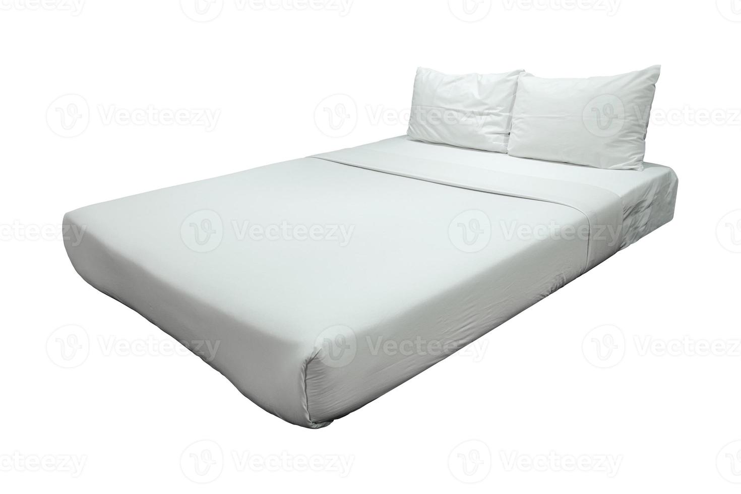 White Bedding and Pillow Isolated on White Background with Clipping Path photo