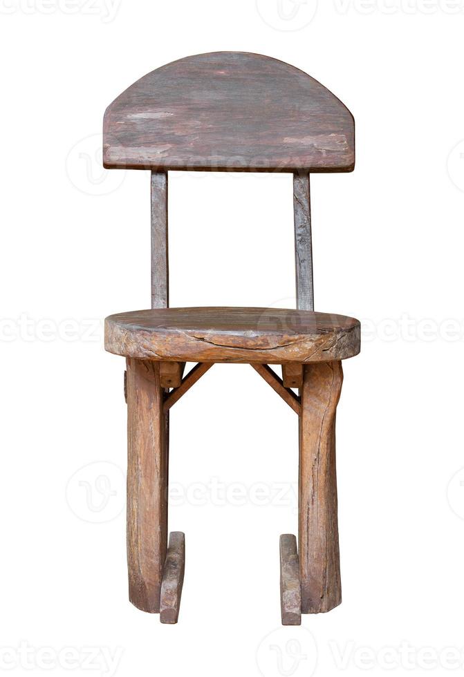 Front View of Old Wooden Chair Isolated on White with Clipping Path photo