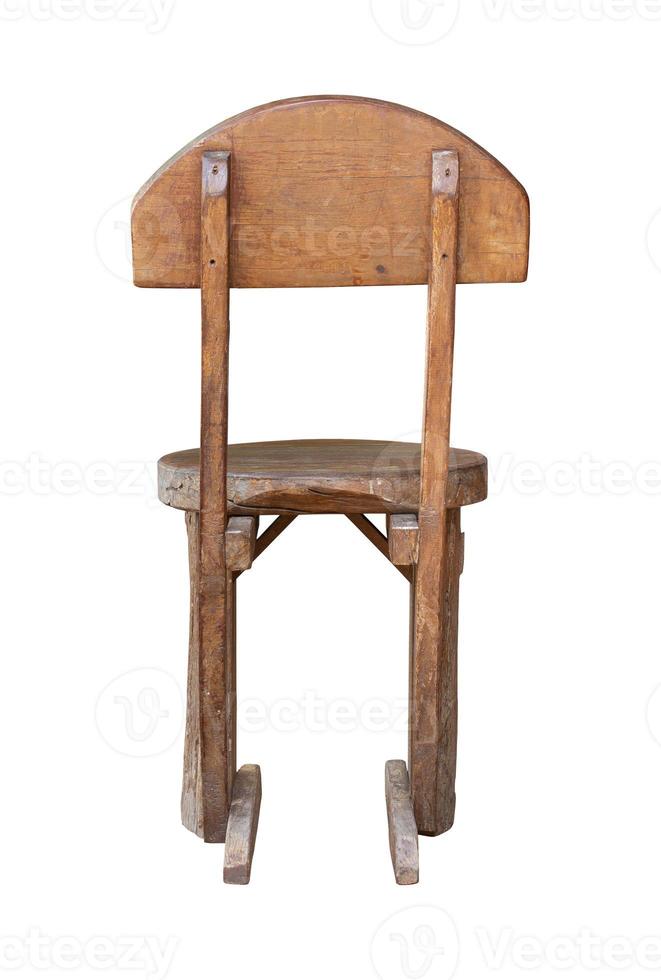 Back View of Old Wooden Chair Isolated on White with Clipping Path photo